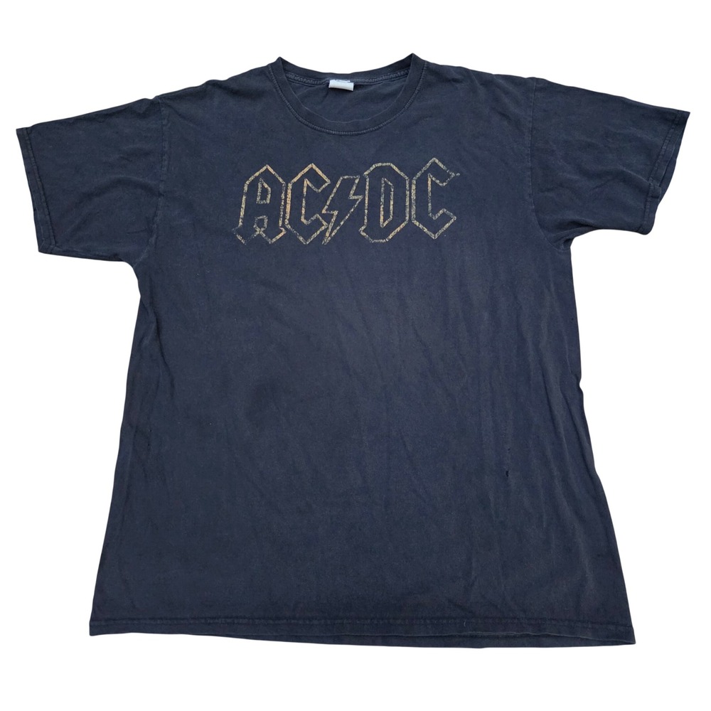 Fruit of the Loom AC/DC T-Shirt Mens Large Black Distressed Vintage Rock Tee
